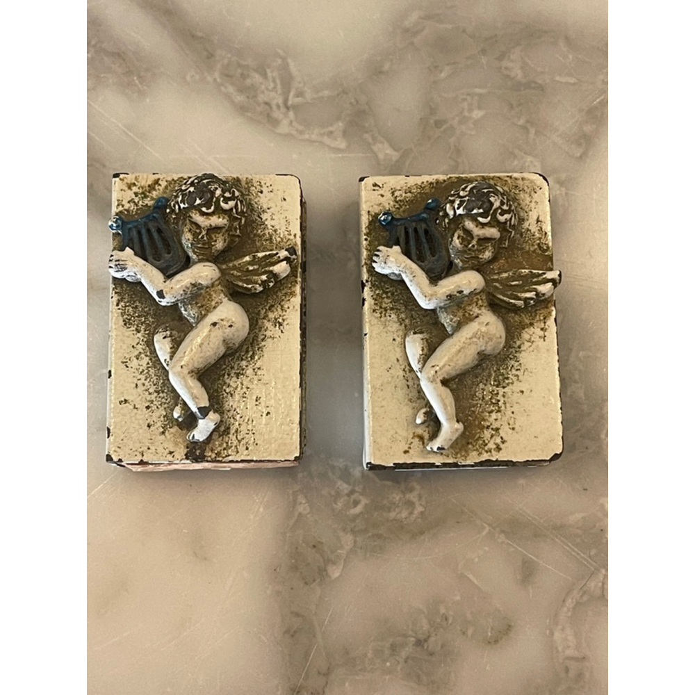Vintage Cherub Matchbox Pair Angel Putti Lyre Altar Shrine Decor Shabby Baroque